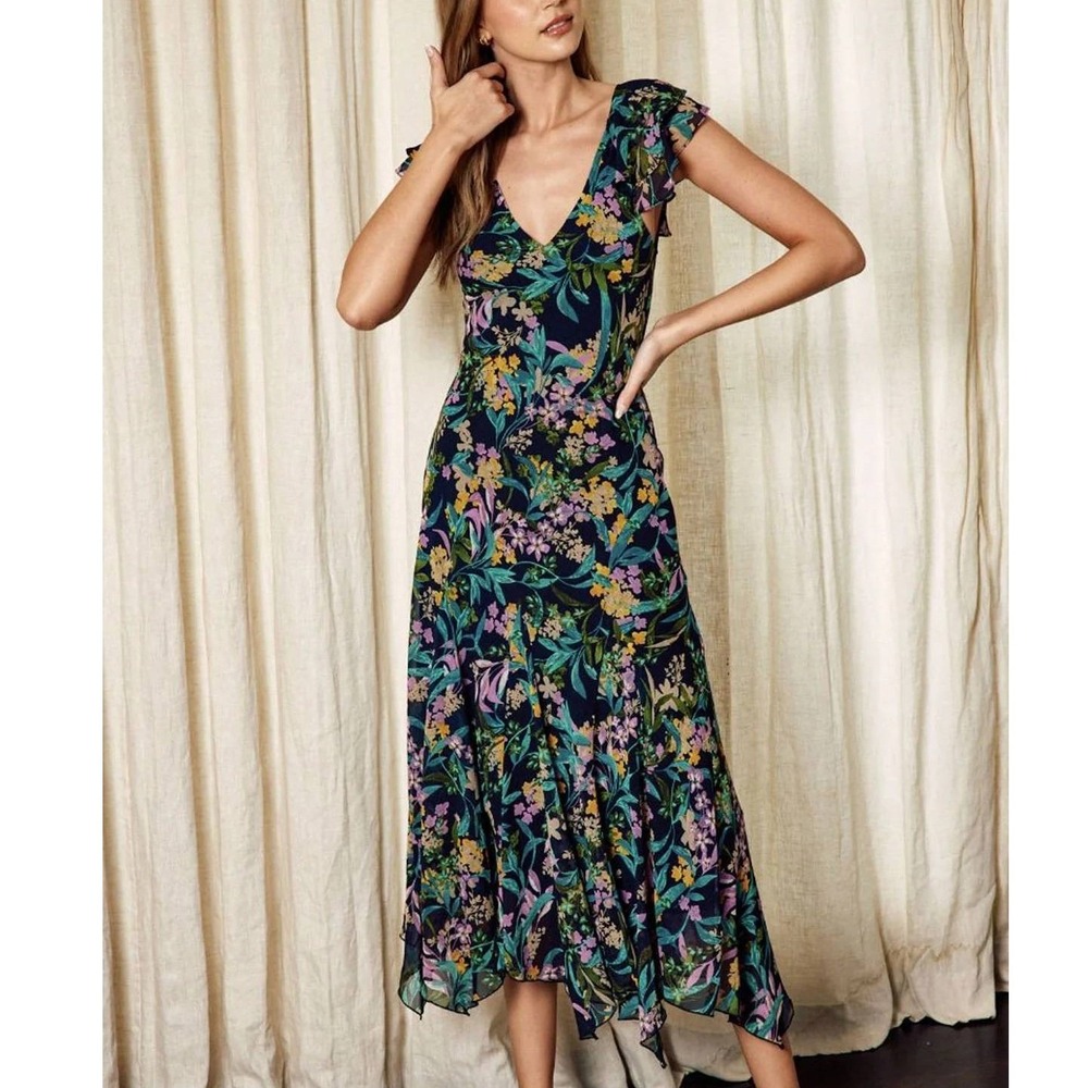 Stile Collection Floral Flutter Sleeve Midi Dress Size Small